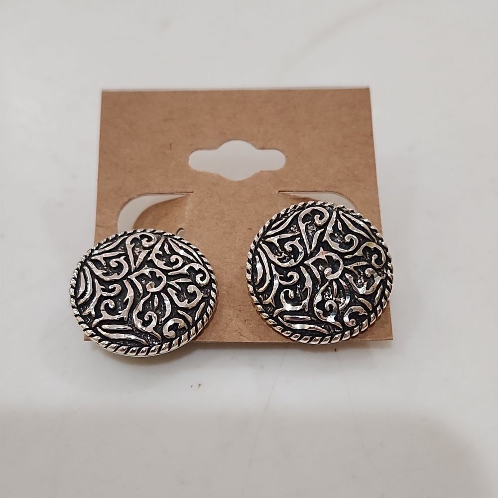 Vintage Round .925 Silver Pierced Earrings